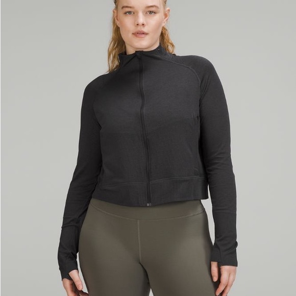 🍋 Lululemon Breathable Textured Knit Training Jacket Black / Graphite Grey - Picture 1 of 13